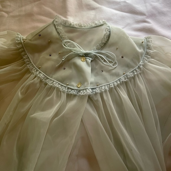 vintage lace puff sleeve embellished slip dress and coverup - Picture 9 of 10